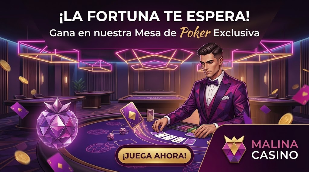 Mesa de póker en vivo de Malina Casino con iluminación de neón